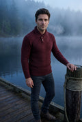 Red Basketweave Shawl Collar Sweater with Button Detail - Knit sweaters - Photo 15