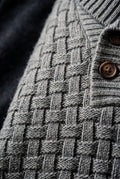 Gray Basketweave Shawl Collar Sweater with Button Detail - Knit sweaters - Photo 4