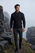 Black Basketweave Shawl Collar Sweater with Button Detail - Knit sweaters - Photo 5