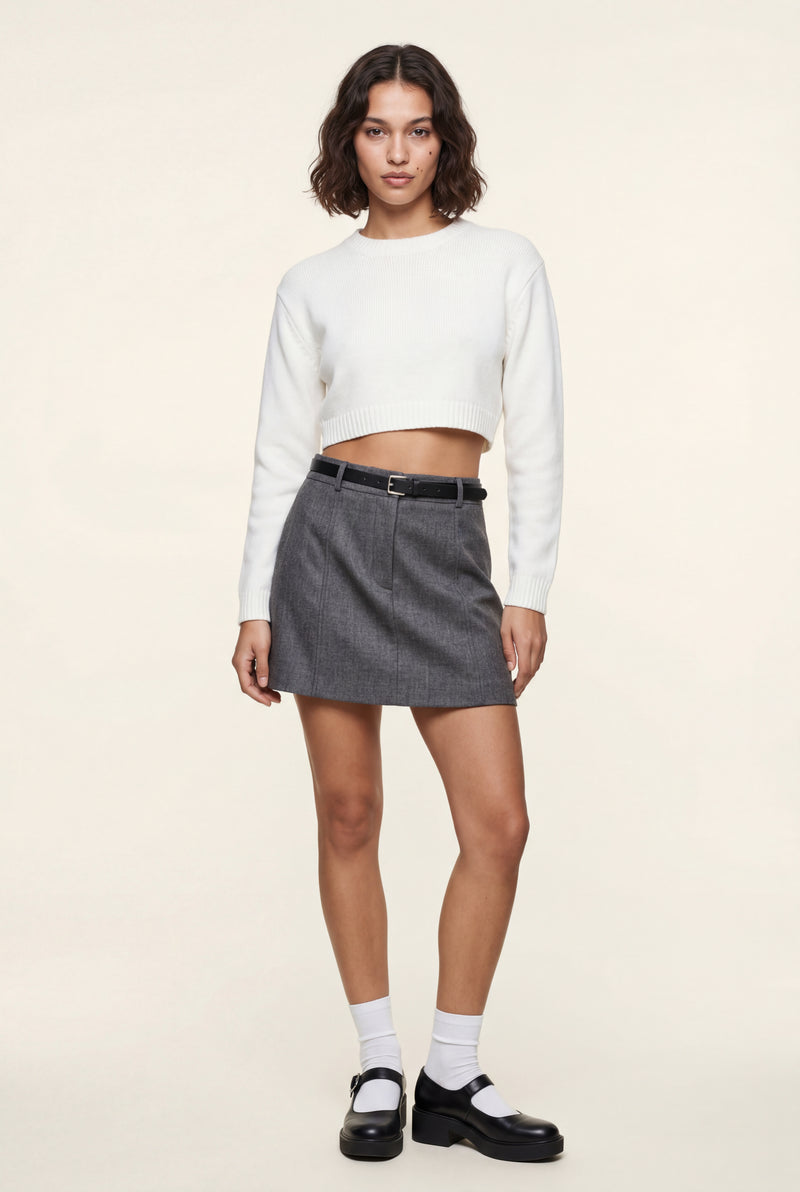 Gray Belted A-line Mini Skirt with Built-in Shorts - Photo 3