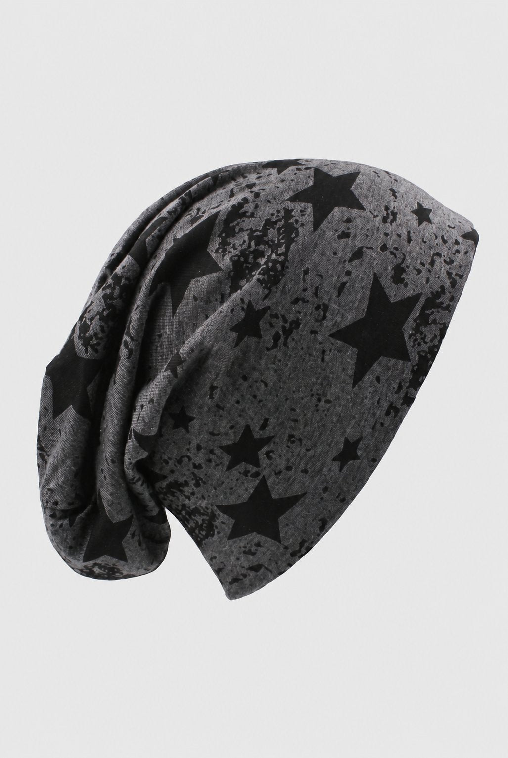 Jersey Knit Slouch Beanie in Gray Black — studio front