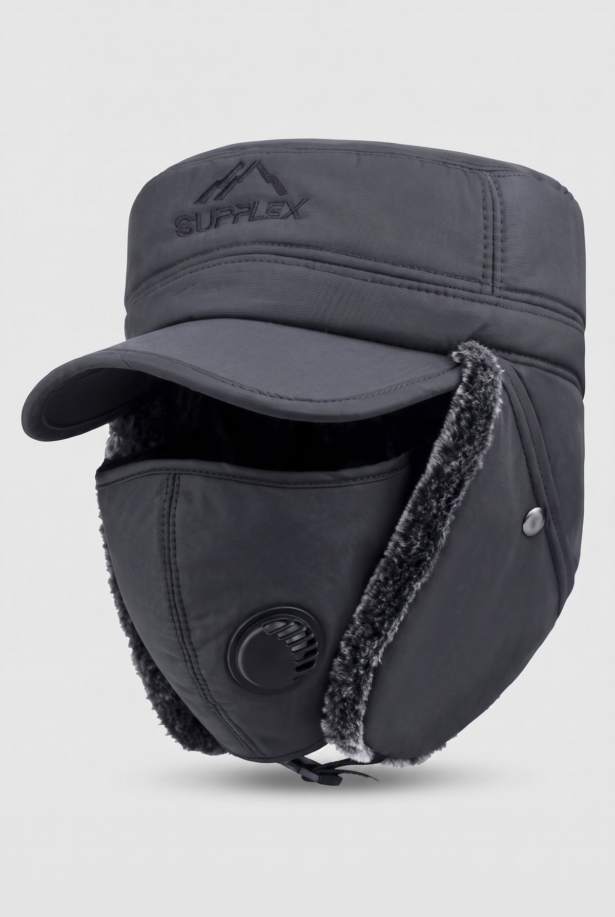 Bomber Hat with Earflaps in Gray — studio front