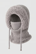 Boucle Knit Hooded Balaclava in Gray — studio front