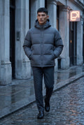 Gray Boxy Hooded Puffer Jacket with High Neck - Hooded jackets - Photo 3