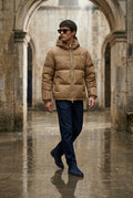 Khaki Boxy Hooded Puffer Jacket with High Neck - Hooded jackets - Photo 6