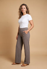 Women's Trousers High Waist Wide Leg in Gray Brown — studio full body