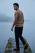 Khaki Cable V-neck Sweater Vest with Ribbed Hem - Vests - Photo 19