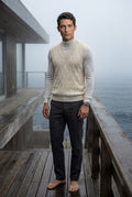 Cream Cable V-neck Sweater Vest with Ribbed Hem - Vests - Photo 4