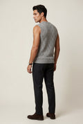 Gray Cable V-neck Sweater Vest with Ribbed Hem - Vests - Photo 8
