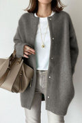 Cashmere Button-Front Cardigan in Gray — front view
