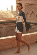 Gray Charcoal Botanical Print Draped Overlay Mini Cocktail Dress - Photo 4