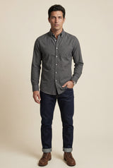 Gray Charcoal Structured Long Sleeve Button-down Shirt - Casual Shirts - Photo 1