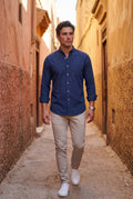 Navy Blue Charcoal Structured Long Sleeve Button-down Shirt - Casual Shirts - Photo 5
