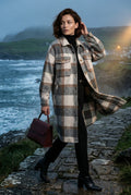 Dark Brown Checked Button-front Long Plaid Coat with Chest Pockets - Long coat - Photo 6