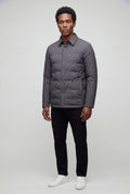 Gray Chevron Quilted Snap-front Puffer Shirt Jacket - Puffer jackets - Photo 1