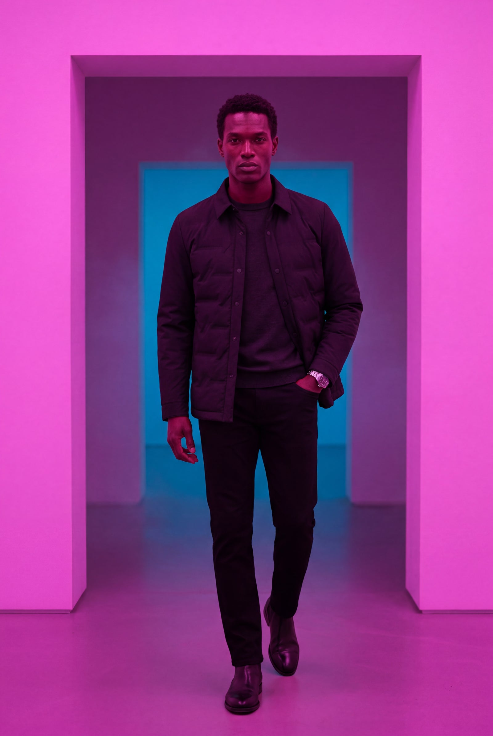 Black Chevron Quilted Snap-front Puffer Shirt Jacket - Puffer jackets - Photo 12