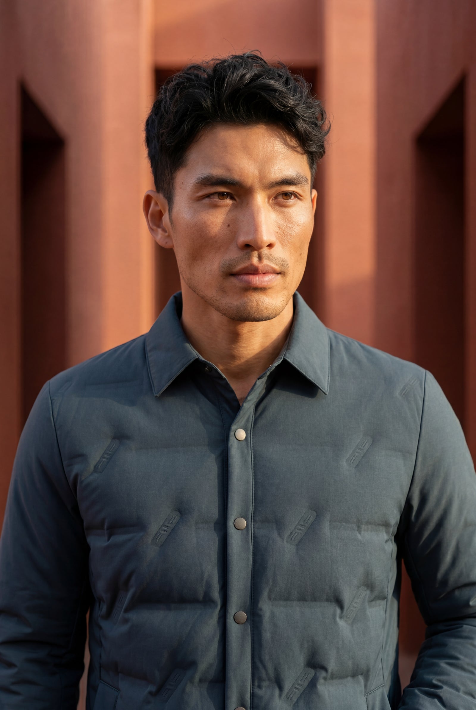 Dark Green Chevron Quilted Snap-front Puffer Shirt Jacket - Puffer jackets - Photo 14