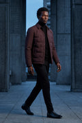 Burgundy Chevron Quilted Snap-front Puffer Shirt Jacket - Puffer jackets - Photo 19