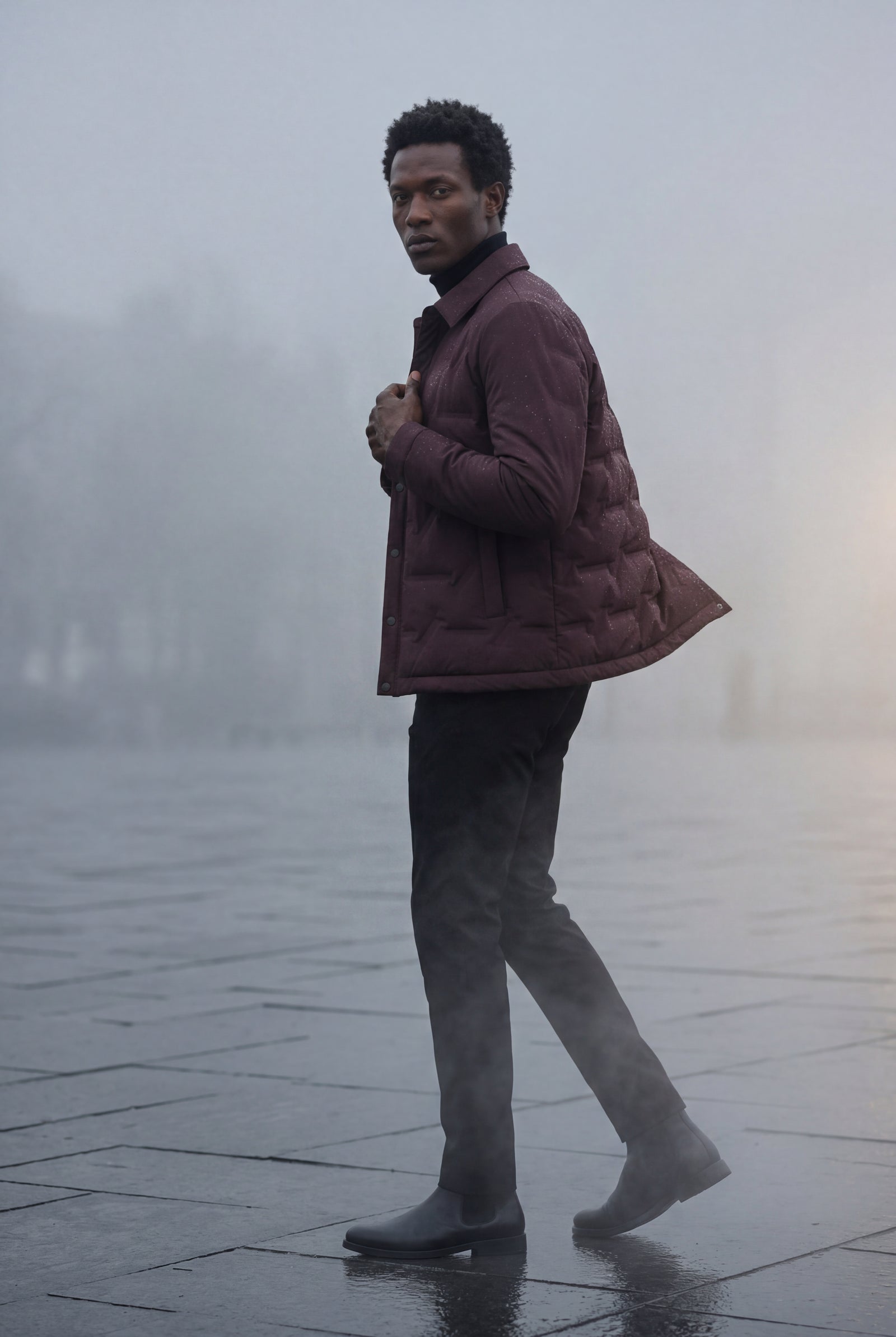 Burgundy Chevron Quilted Snap-front Puffer Shirt Jacket - Puffer jackets - Photo 21