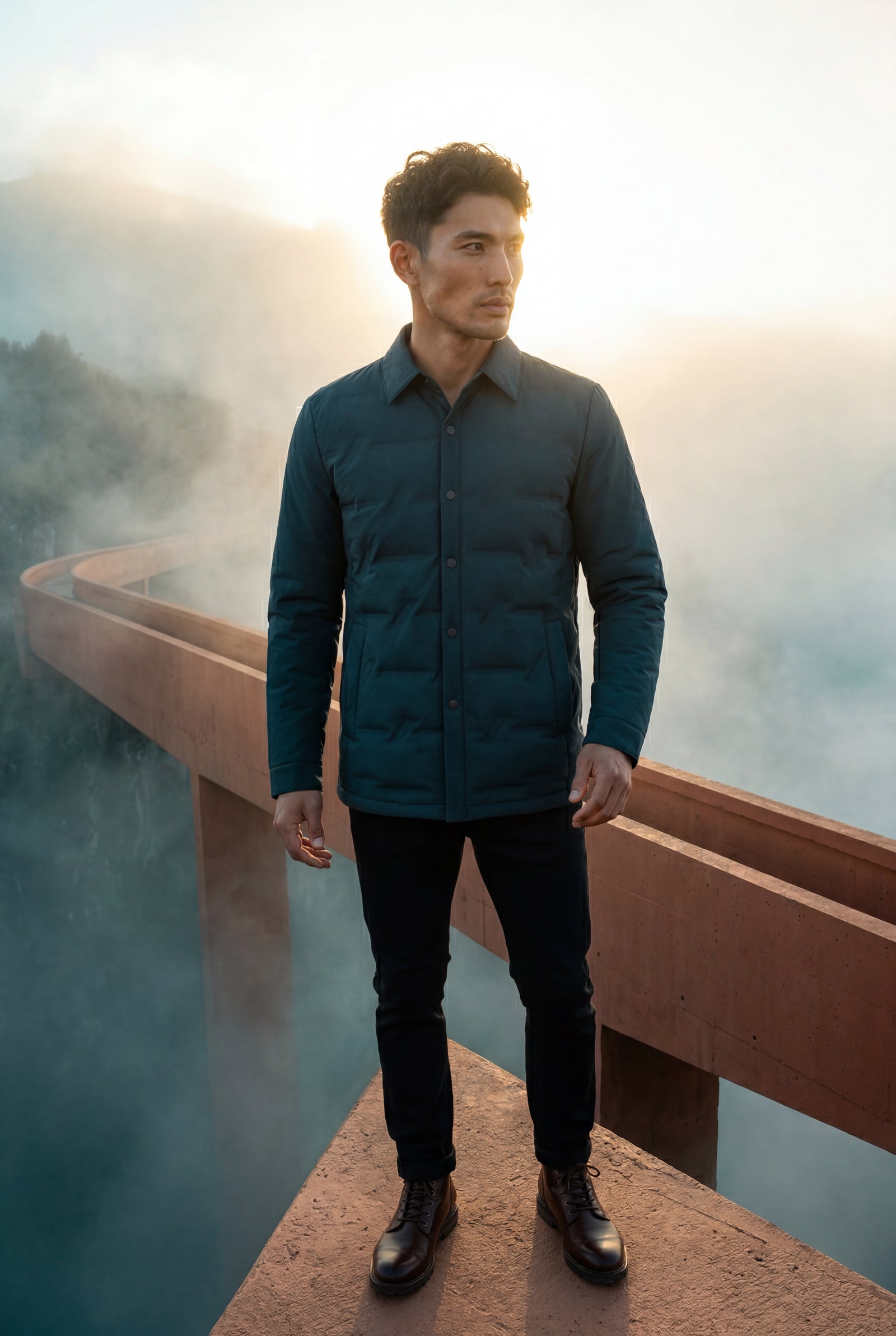 Dark Green Chevron Quilted Snap-front Puffer Shirt Jacket - Puffer jackets - Photo 22