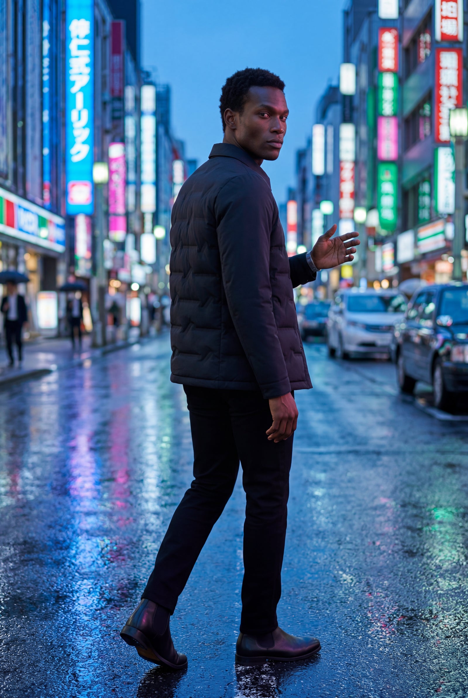 Black Chevron Quilted Snap-front Puffer Shirt Jacket - Puffer jackets - Photo 6