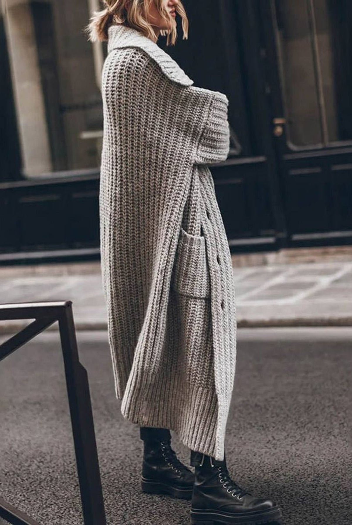 Chunky Knit Oversized Cardigan in Gray — side