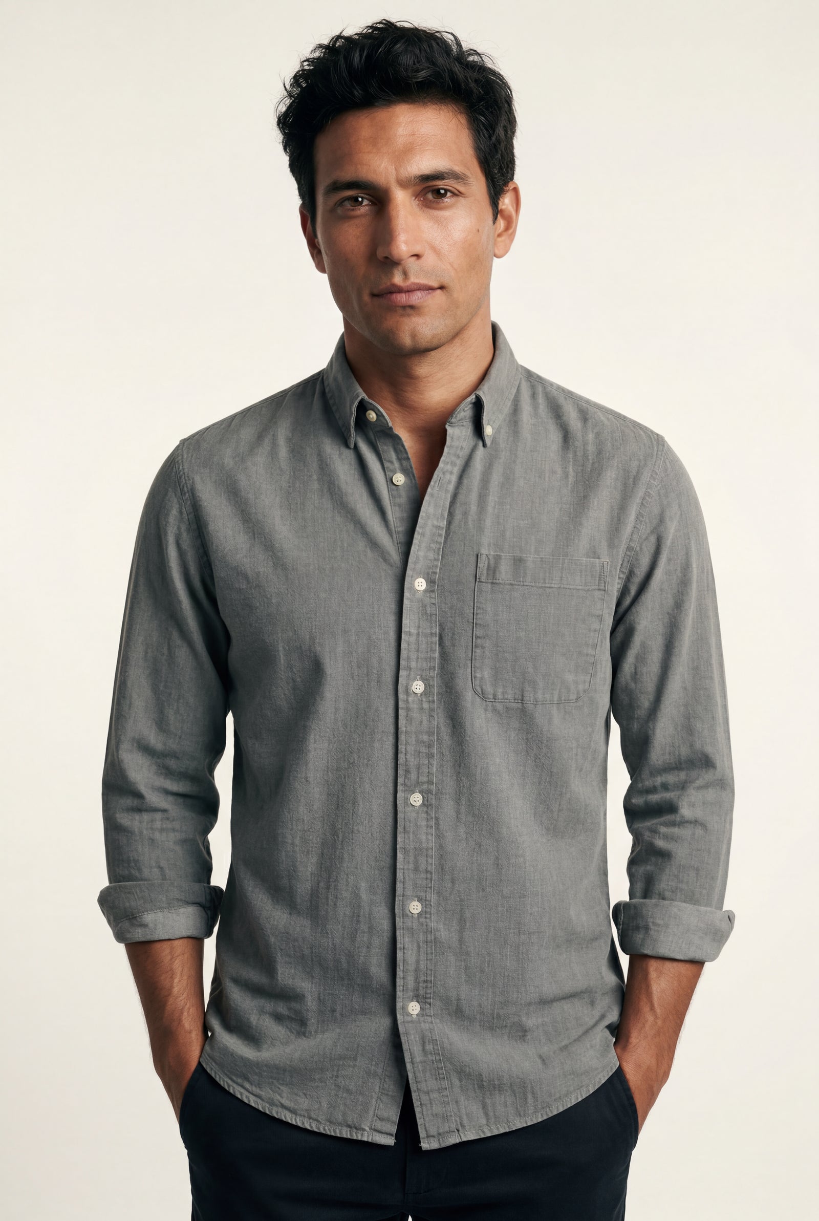 Gray Classic Button-down Oxford Shirt with Chest Pocket - Men's Shirts - Photo 9