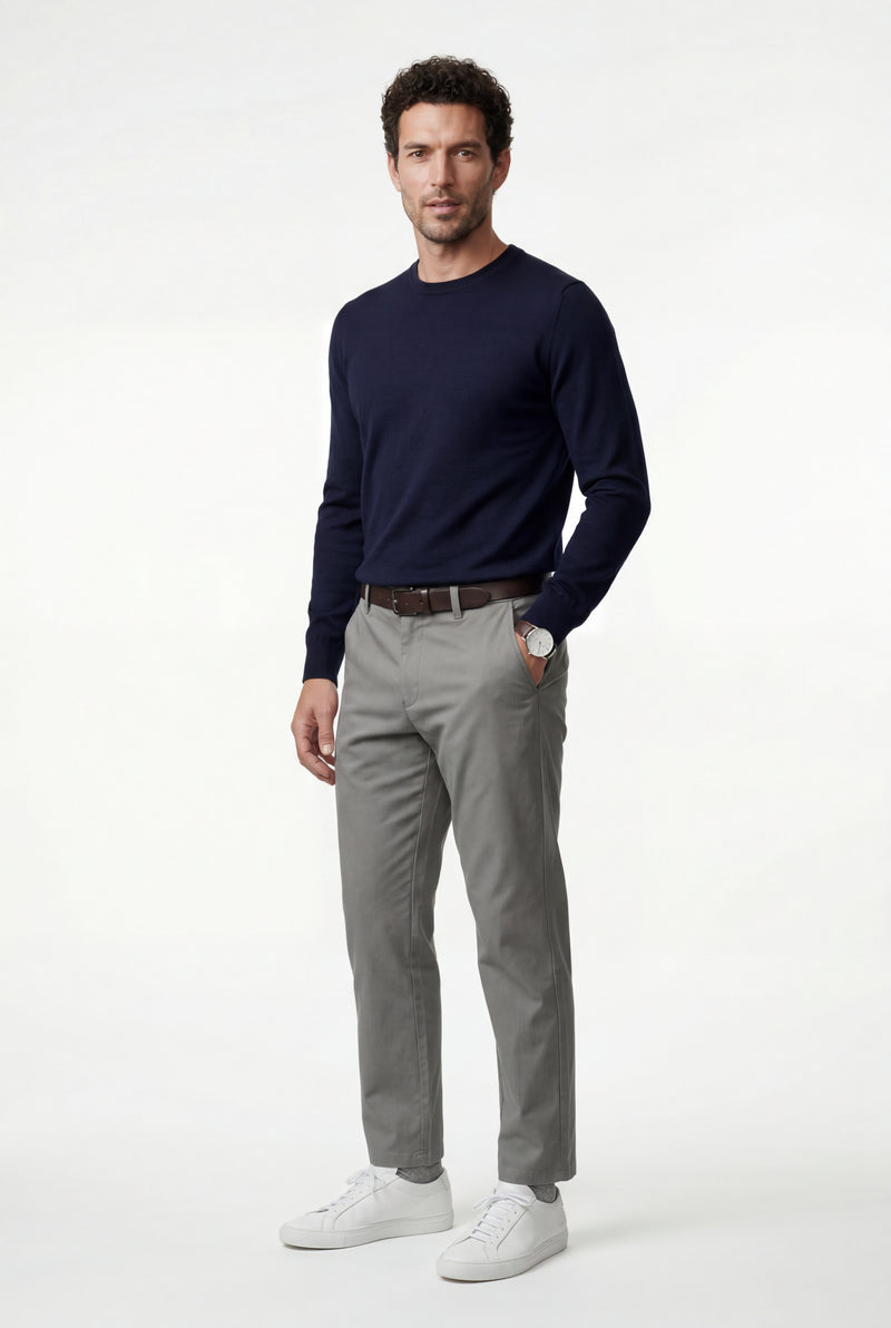 Gray Classic Straight Leg Chino Trousers with Tailored Detailing - Photo 2