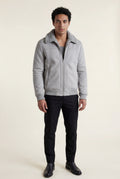 Gray Collar Bomber Jacket with Ribbed Sleeves - Winter jackets - Photo 13