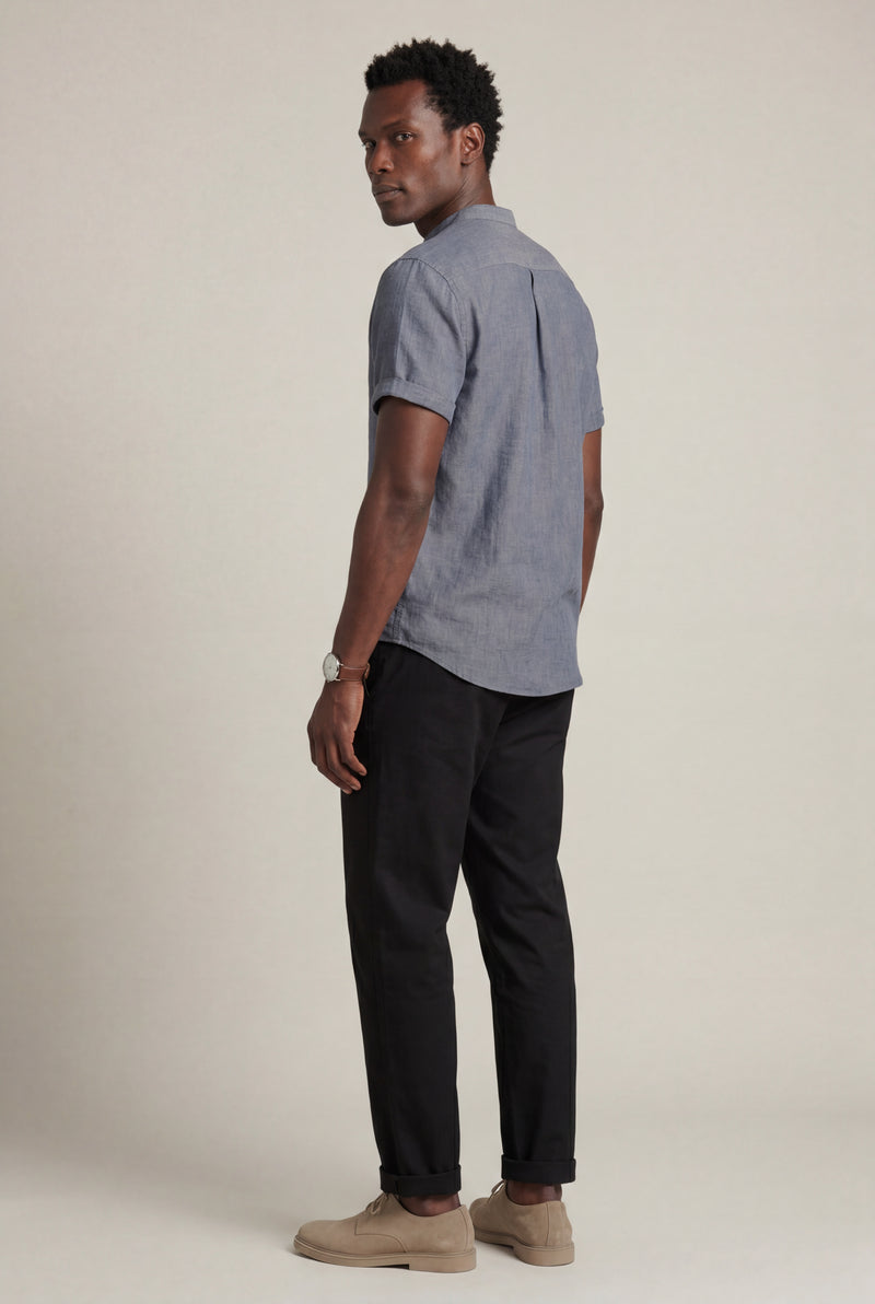 Gray Collarless Short Sleeve Shirt and Drawstring Jogger Pants Set - Casual sets - Photo 3