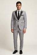 Gray Contrasting Shawl Lapel Tuxedo Suit - Wedding suit - Photo 8