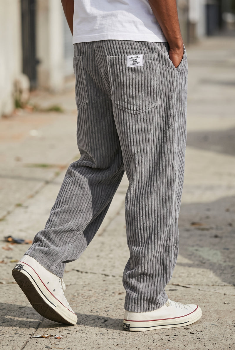 Corduroy Wide-Leg Pants in Gray — studio front