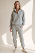 Cotton Half-Zip Tracksuit Set in Gray — studio front
