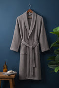 Cotton Waffle Bathrobe in Gray — studio front