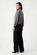 Gray Crew Neck Cropped Button-up Cardigan with Ribbed Hem - Cropped cardigan - Photo 3
