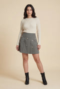 Gray Crystal Daisy Embellished Grey Pleated A-line Mini Skirt - A-line skirt - Photo 1