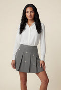 Gray Crystal Daisy Embellished Grey Pleated A-line Mini Skirt - A-line skirt - Photo 2