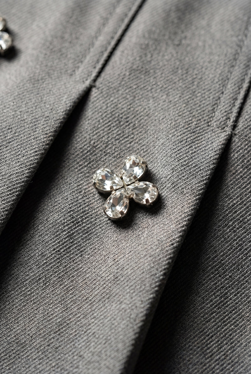 Gray Crystal Daisy Embellished Grey Pleated A-line Mini Skirt - A-line skirt - Photo 3