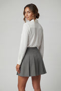 Gray Crystal Daisy Embellished Grey Pleated A-line Mini Skirt - A-line skirt - Photo 5