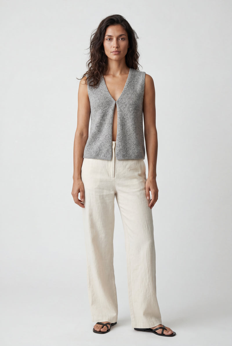 Gray Deep V-neck Cut-out Knitted Sleeveless Vest Top - Sleeveless tops - Photo 1