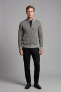 Gray Diamond Jacquard Zip-up Cardigan with Ribbed Stand Collar - Photo 2