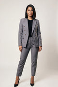 Gray Double-breasted Blazer and Slim Trouser Suit Set - Photo 5
