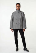 Gray Double-breasted Hip-length Short Coat with Classic Collar - Short coats - Photo 17