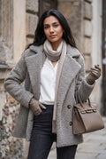 Double-Breasted Teddy Pea Coat in Gray — Stilenza main image
