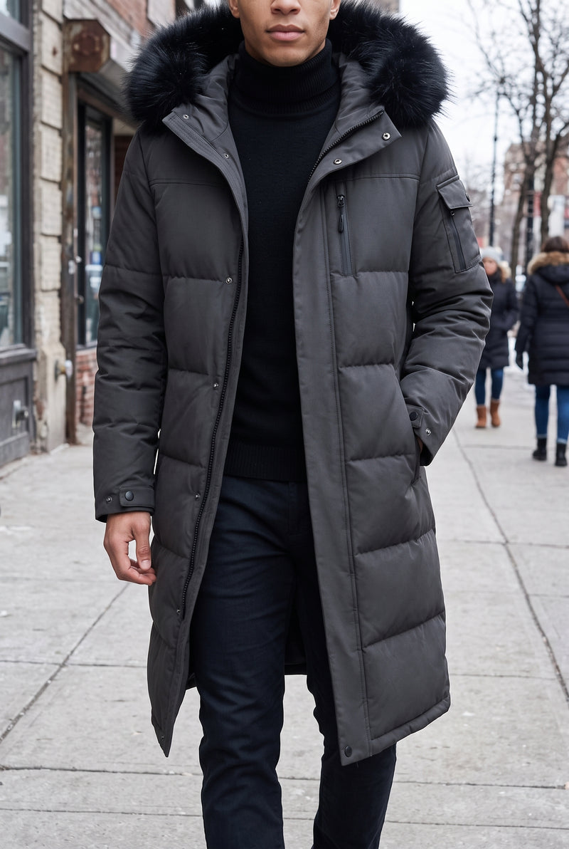 Duck Down Insulated Parka in Gray — lifestyle