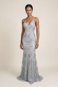 Gray Embellished Deep V-neck Floor-length Evening Gown - Photo 2