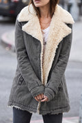 Faux-Shearling Button-Front Coat in Gray — studio front