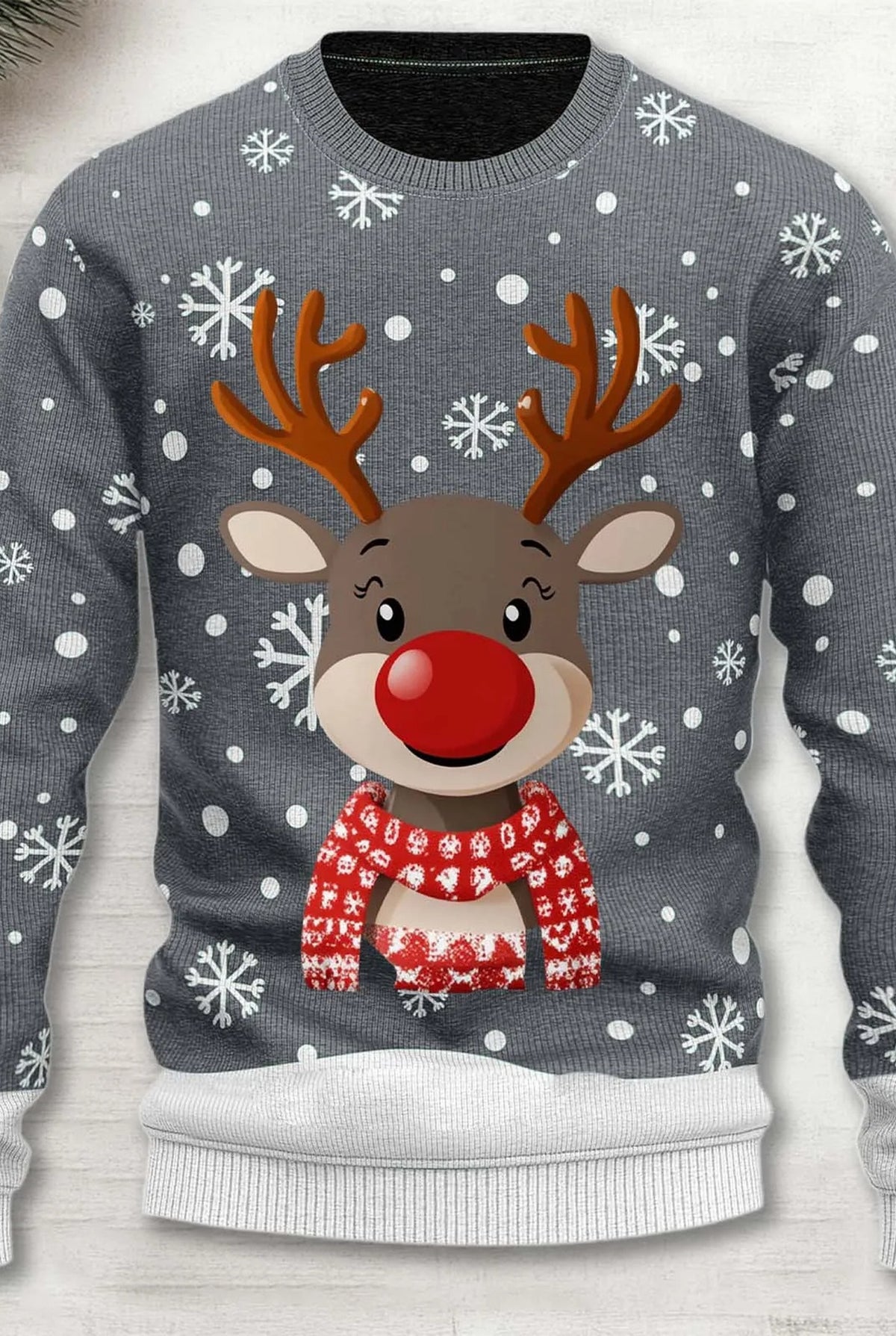 Festive Knit Sweater in Gray — front view