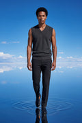 Black Fine V-neck Sweater Vest with Ribbed Hem - Vests - Photo 12