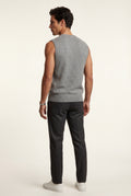 Gray Fine V-neck Sweater Vest with Ribbed Hem - Vests - Photo 2